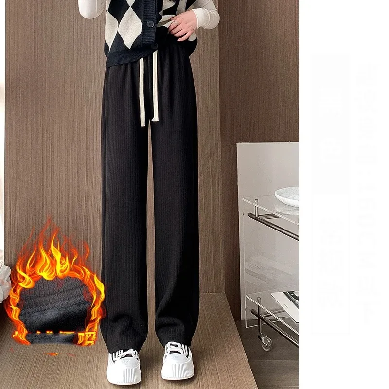 Женские осенне-зимние Однотонные эластичные свободные спортивные брюки со
