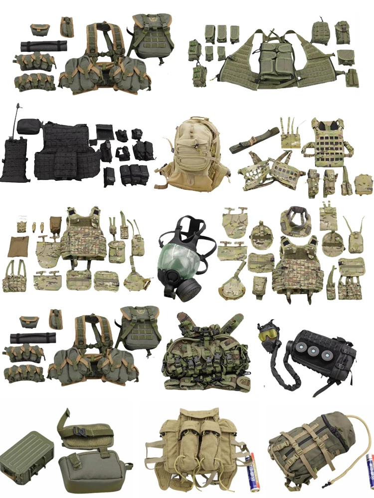 

Miniature Special Forces 1/6 Gas Mask Model Parachute Landing Rescue Team 1/6 Doll Chest Hanging Vest Large Backpack Model