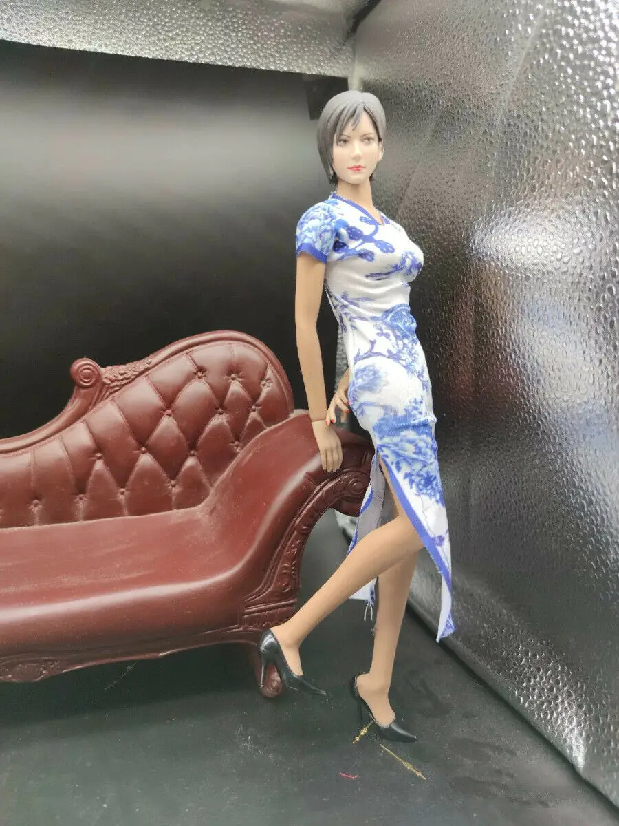 

1/6th Female Soldier Blue and White Cheongsam Model for 12" Mid Chest Body Doll