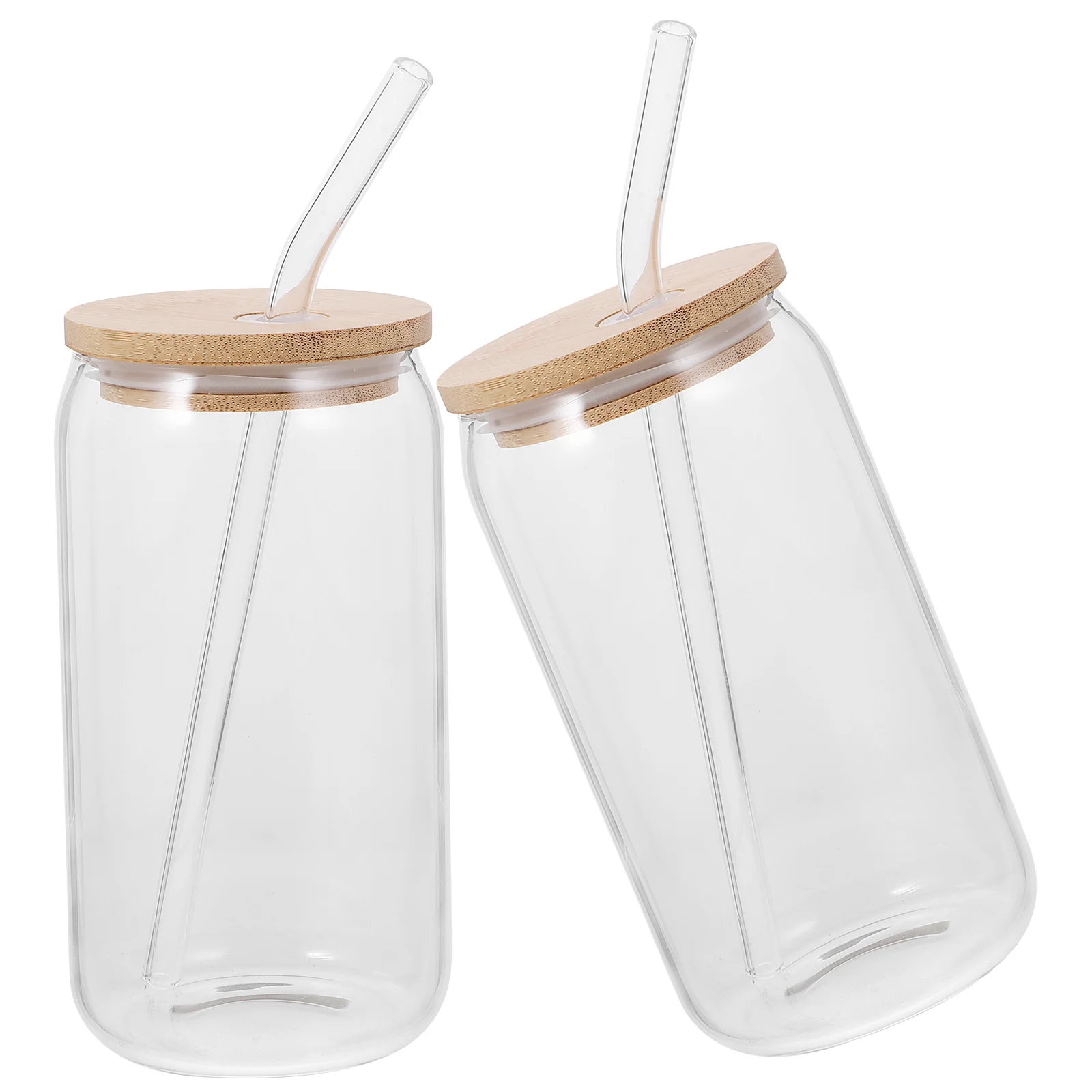 

2 Sets Glass Sippy Cup Coffee Mugs Jars Bamboo Lids Concentrate Milk Drinking Cups Juice Beverage Straw Office
