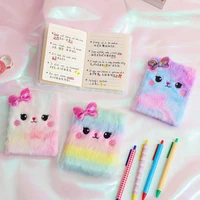 cute cat plush notebook for girls kawaii pendant keychain furry cats notebook daily planner journal book note pad stationery