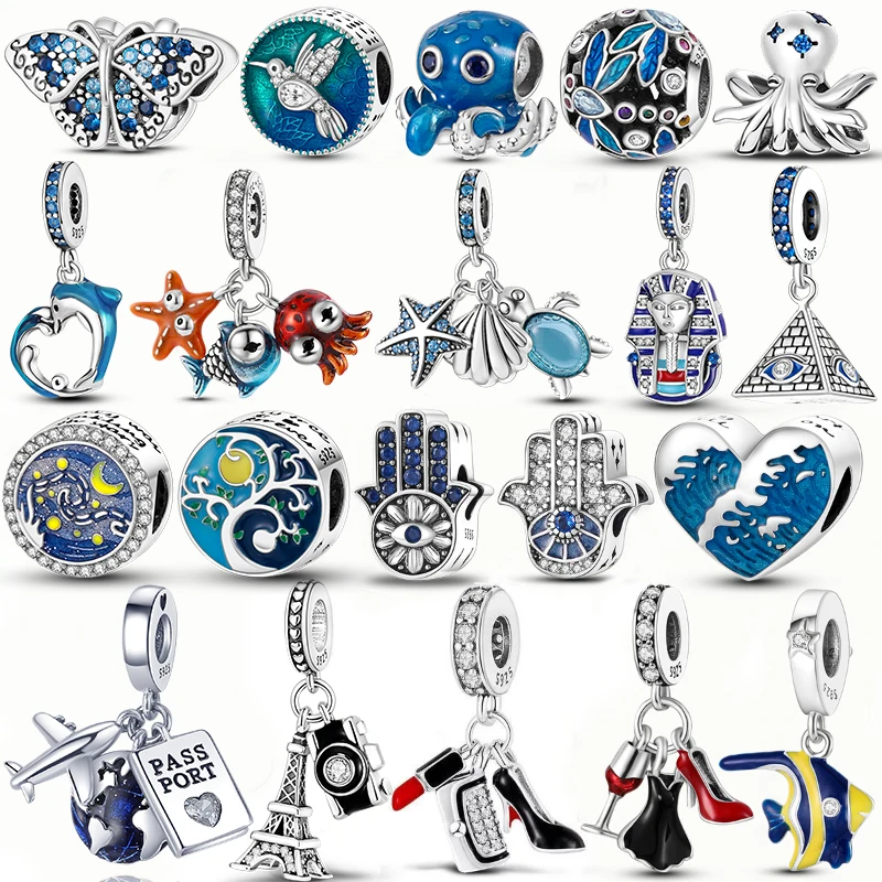 

925 Silver Star Eyes Fatima Hamsa Hand Moon Plane Travel Beads Clip Charm Fit Original Pandora Bracelet Bangle Jewelry