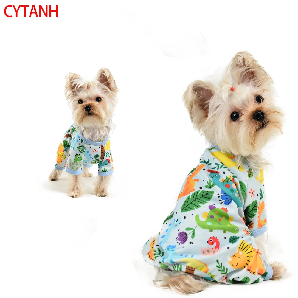 

Pet Dog Clothes Soft Breathable Cuffs Restrained Spring Cute Print Small Medium Large Pet Costume Dogs Dinosaur Green