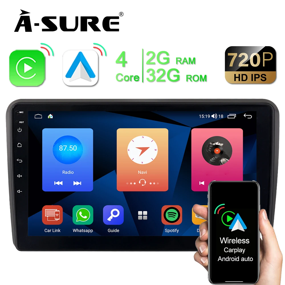

A-Sure 2 Din Автомобильный мультимедийный Android 11 радио Carplay 4G-LTE SIM DSP Wifi BT GPS навигация для Audi A3 8P1 RS3 S3 2003-2021