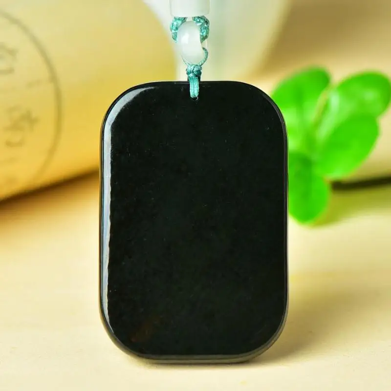 

40*60 мм натуральный зеленый нефритовый Прямоугольный кулон с веревкой Hetian Jades камень нефритовые подвески цепочка на свитер ожерелье для мужчин и женщин