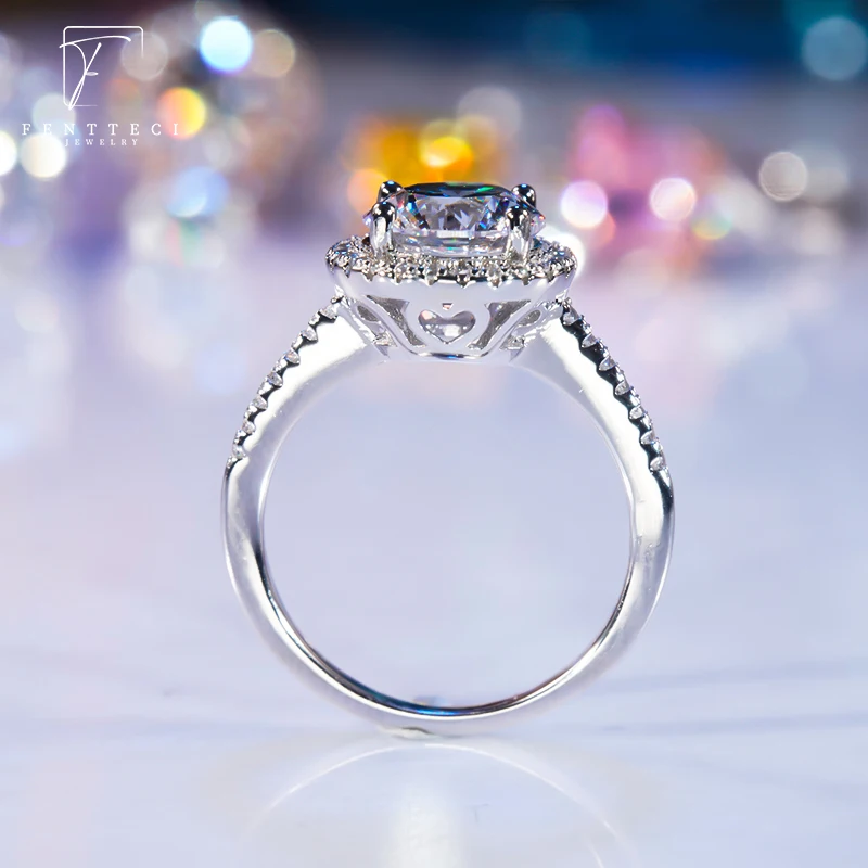 FENTTECI Classic 925 Sterling Silver 18k Gold Plated 100% Moissanite Ring 1 Carat Proposal Engagement Wedding Ring Fine Jewelry