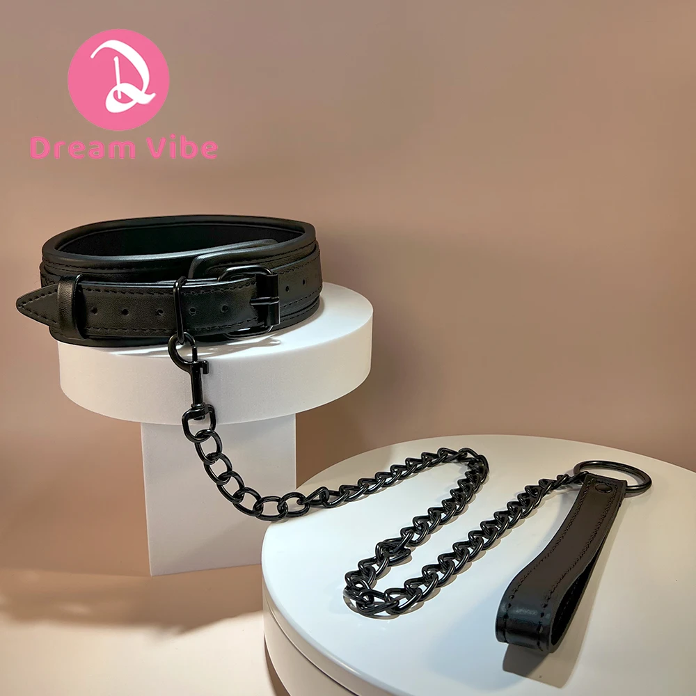 Черный воротник и поводок комплект Dream VIbe материал из искусственной кожи