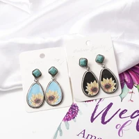 2020 new retro thailand silveryturquoise pendant flower earrings fashionable sunflower earrings
