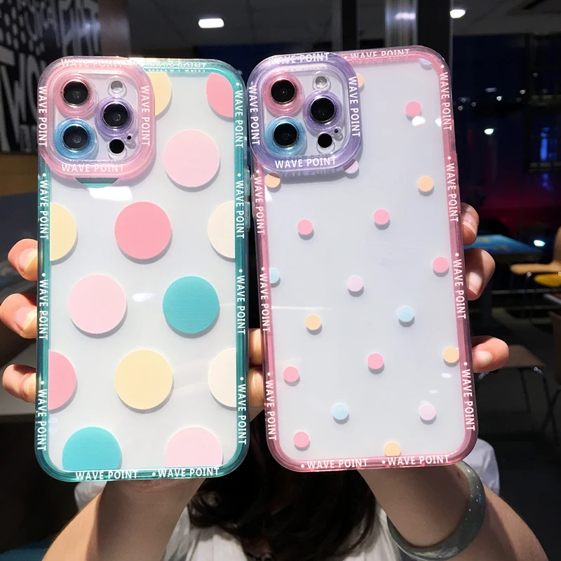 

Colorful Cute Wave Poin Clear Phone Case For iPhone 13 Pro MAX 12 11 X XS XR 7 8 Plus Fashion Transparent Soft Shockproof Cover
