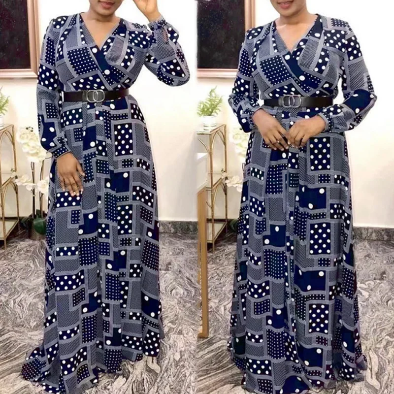 

KK Maxi Dresses For Women Summer 2021 New Fashion African Dashiki Print Dress Long Sleeve Kaftan Party Prom Gown Hippie Clothes