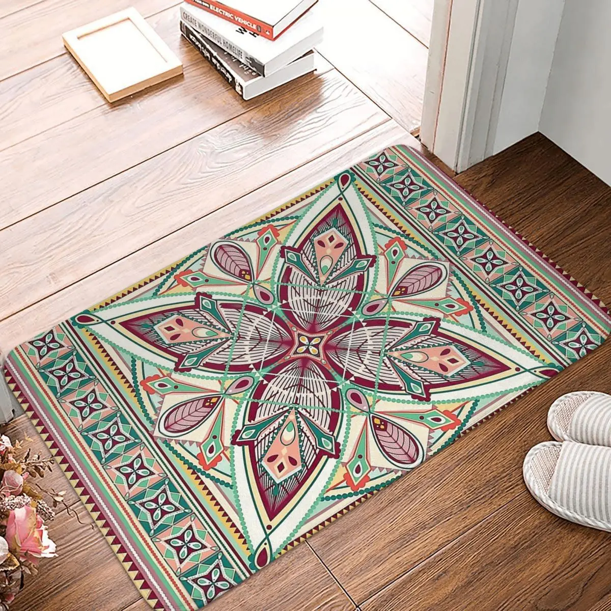 

Mandala Deco Non-slip Doormat Burgundy Art Living Room Bedroom Mat Welcome Carpet Indoor Pattern Decor