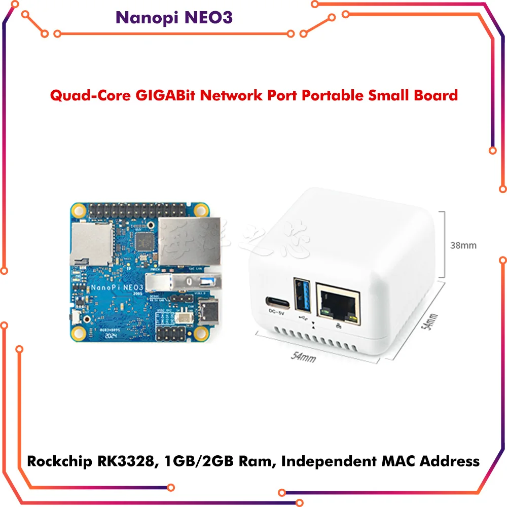 Подходит для целого оборудования NanoPi NEO3, порт Gigabit Ethernet, большая память 2 Гб, OpenWrt/LEDE с корпусом + радиатор