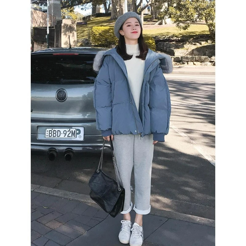 Winter Jacket Women 2022 New Casual Fur Collar Heavy Jackets Korean Fashion Loose Puffer Parkas Ladies Coats Oversize Outwear
