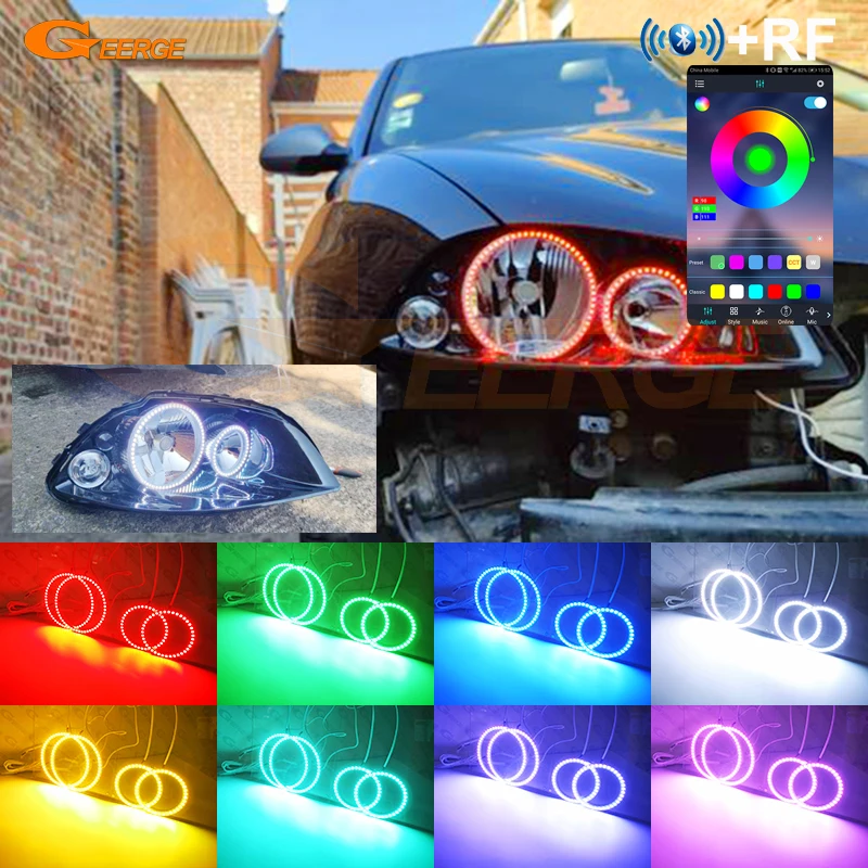 For SEAT IBIZA 6L CORDOBA 2006 2007 2008 2009 RF Remote Bluetooth App Ultra Bright Multi Color RGB Led Angel Eyes Kit Halo Rings