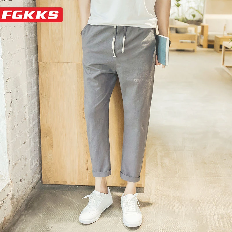 

FGKKS 2023, повседневные мужские штаны, чистый хлопок, дышащий комплект, маленькие ноги, штаны, высокое качество, дизайн, повседневные штаны для мужчин