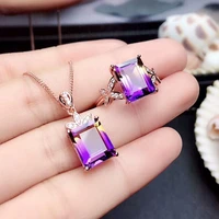meibapj natural rectangle ametrine 925 pure silver suit necklace and rings jewelry set for women wedding party fine jewelry