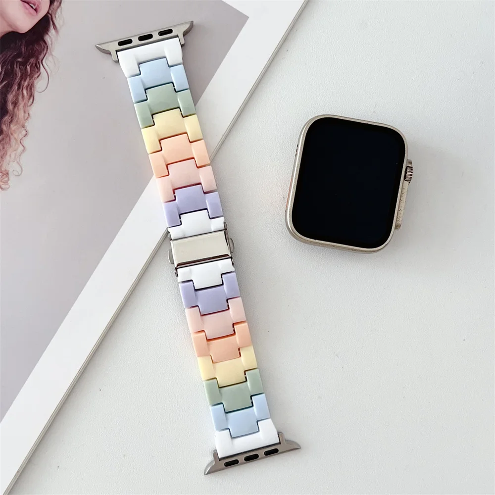 Милый ремешок из ПК радужного цвета для Apple Watch 45 мм 41 44 40 42 браслет умных часов iWatch