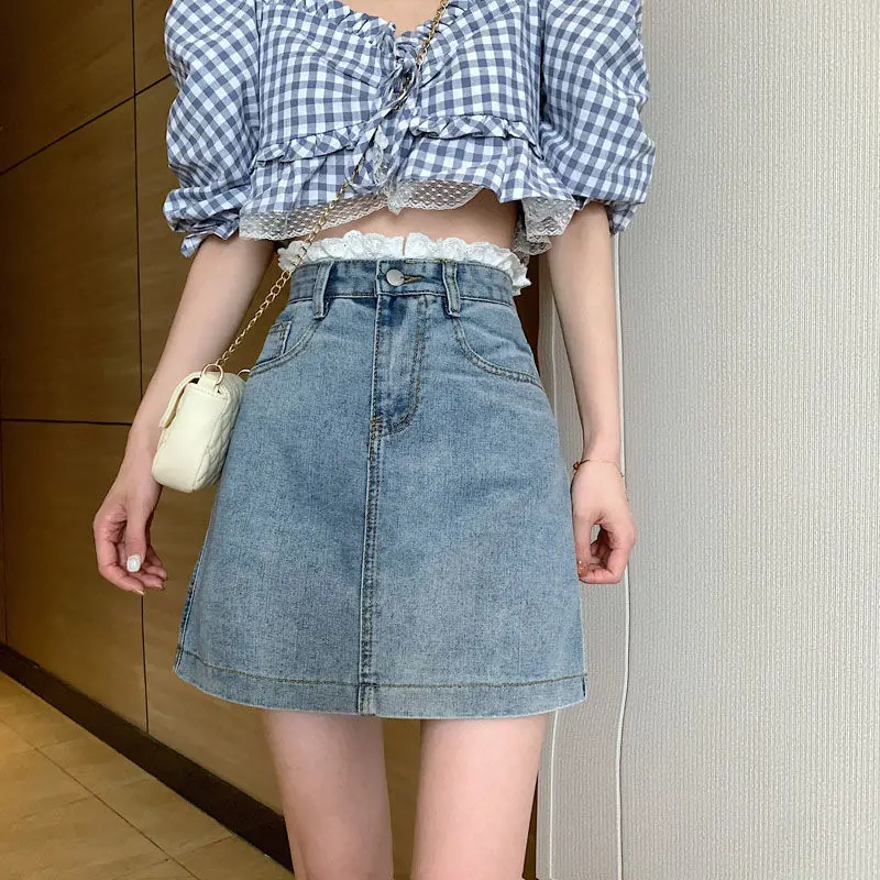 Женская джинсовая юбка с вышивкой Повседневная универсальная мини-юбка из