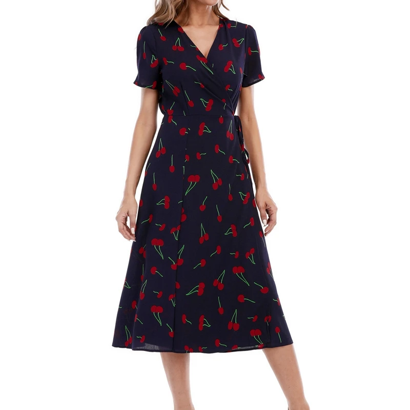 

Women's New Sexy V-Neck Printed Mid-Length Dress Picture Color