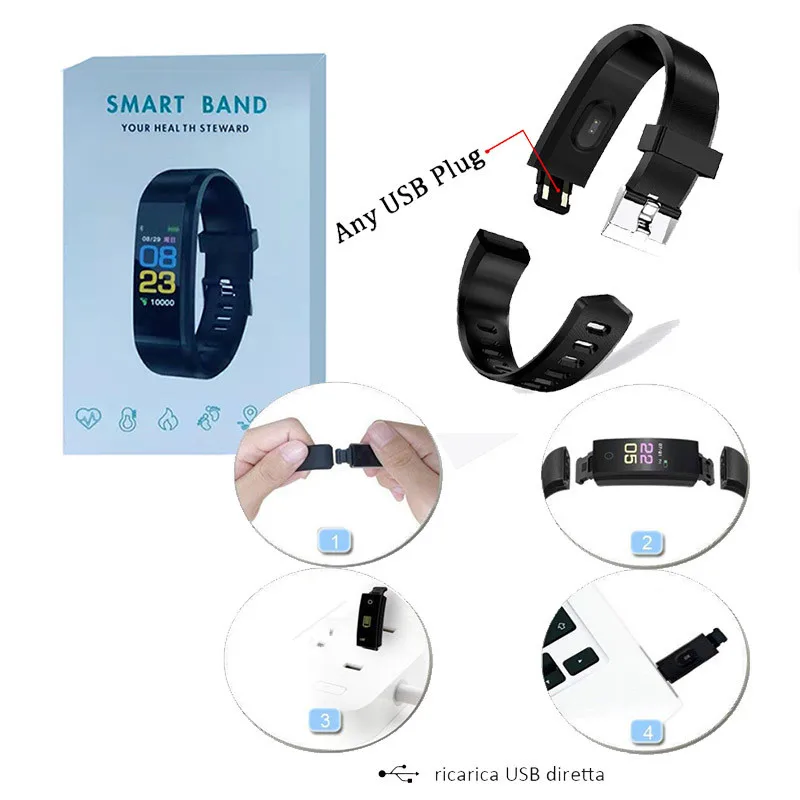 Hot 115 Plus Bluetooth Sports Smart Bracelet Fitness Tracker Wristband HeartRate Monitor Waterproof Digital Wristwatch Universal images - 6
