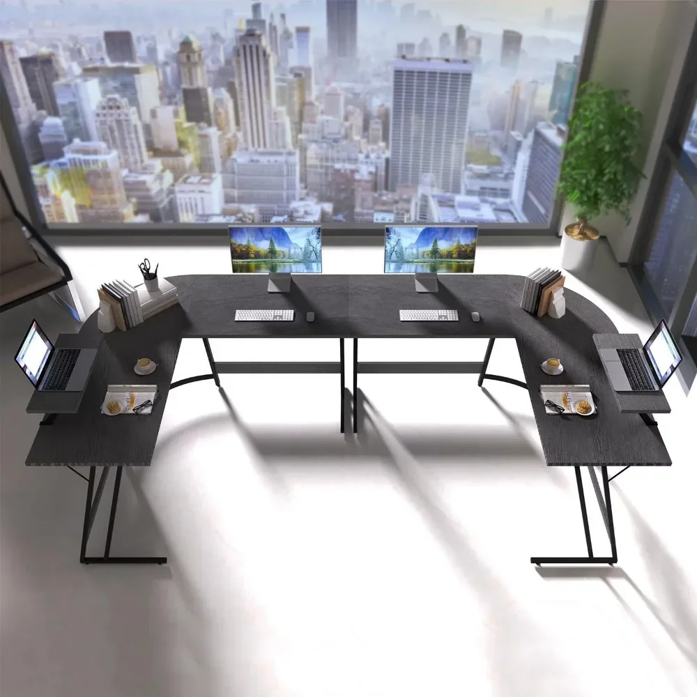 

L-образный компьютерный стол, современный угловой стол для дома и офиса, прочная рабочая станция для письма с подвижным столом, черный, деревенский коричневый, белый
