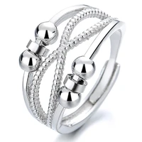 creative fashionable versatile finger rings for women men stress relief adjustable geometric silver color rotatable beads ring