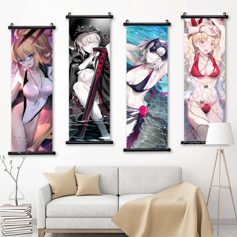 

Fate Grand Order Wall Art Picture Miyamoto Musashi Mural Poster Scroll Game Hanging Painting Jeanne Darc Canvas Print Home Decor