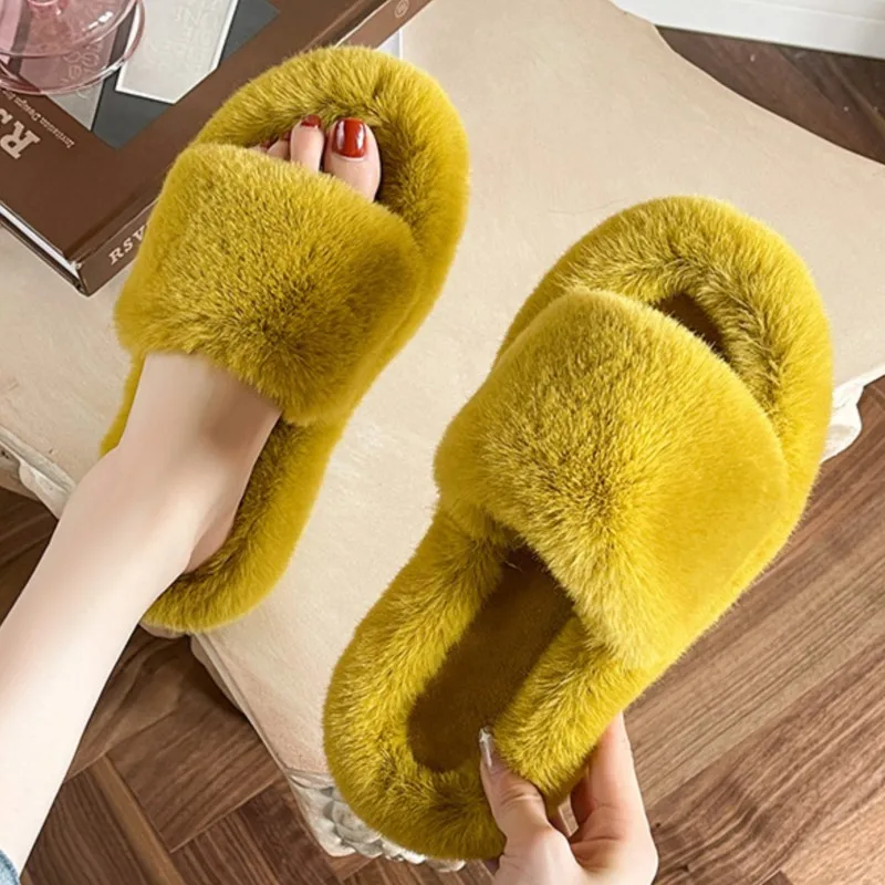 

Home Slippers Women's Flat Shoes Female Lady Fur Flip Flops Slides 2023 Soft Plush Cotton Ytmtloy Indoor Winter Zapato Mujer