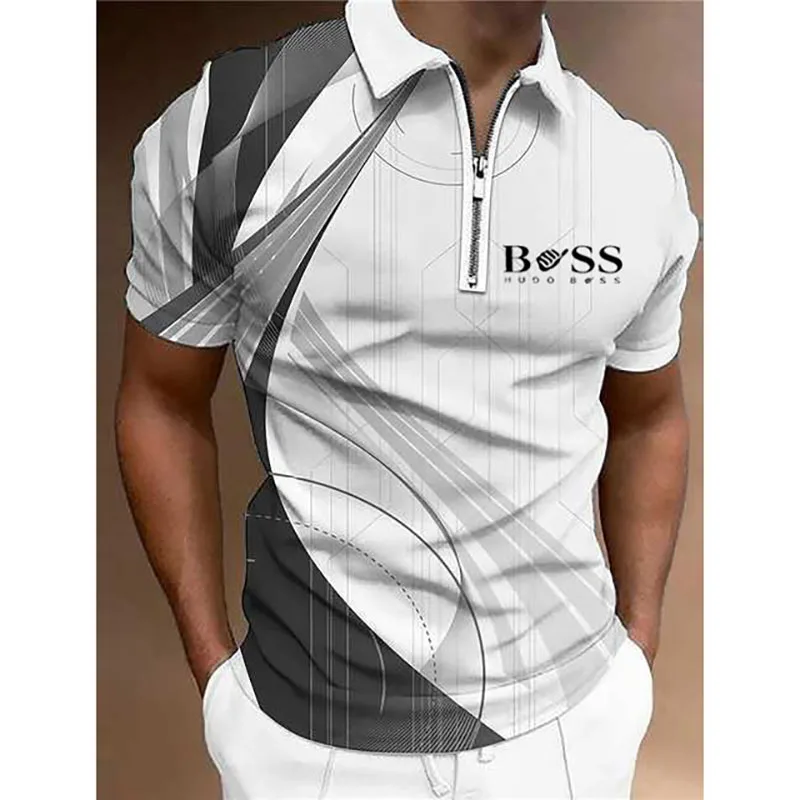 

2023 Men's Polo Shirt Golf Shirt Short Sleeve Simple Zipper Apparel Fashion Linear Turndown 3D Print Designer Casual Breathable