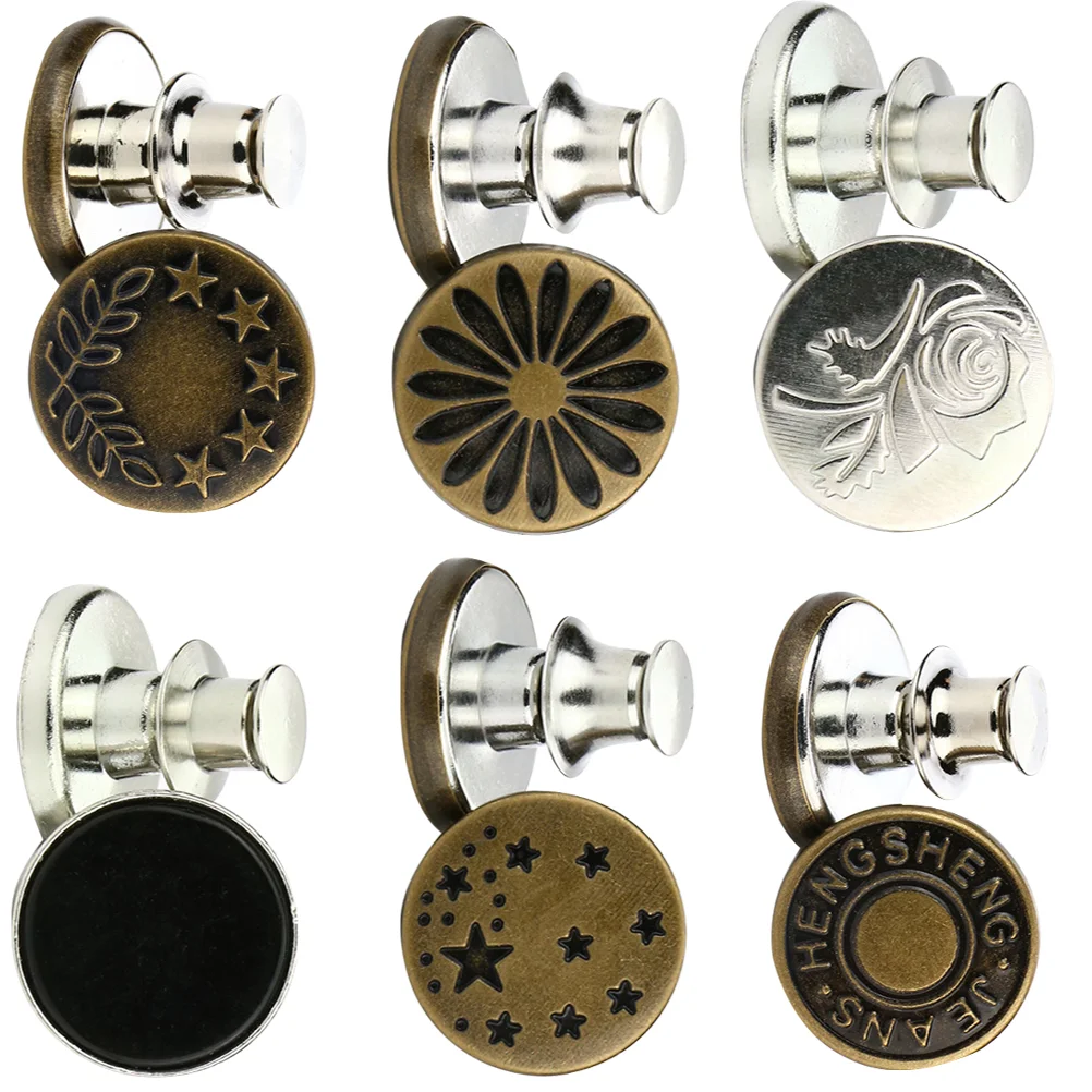 

6 Pcs Metallic Jeans Detachable Buttons Regulator Instant Pregnant Woman
