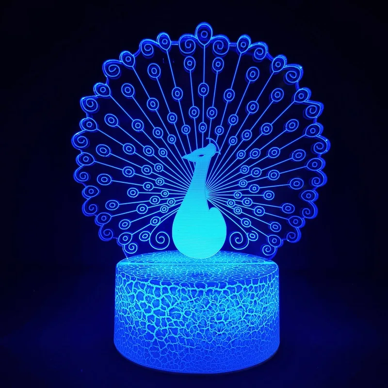 

Peacock 3d Lamp Illusion Led Night Light 16 Color Changing with Remote USB Table Lamp Gift for Girls Women Bedroom Decor Lights