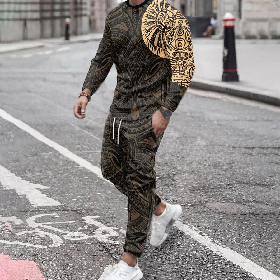 Men Set Tracksuit Long Sleeve T Shirts Trousers 2-piece Lion King Casual Outfits Spring Harajuku Clothing Oversized Streetwear