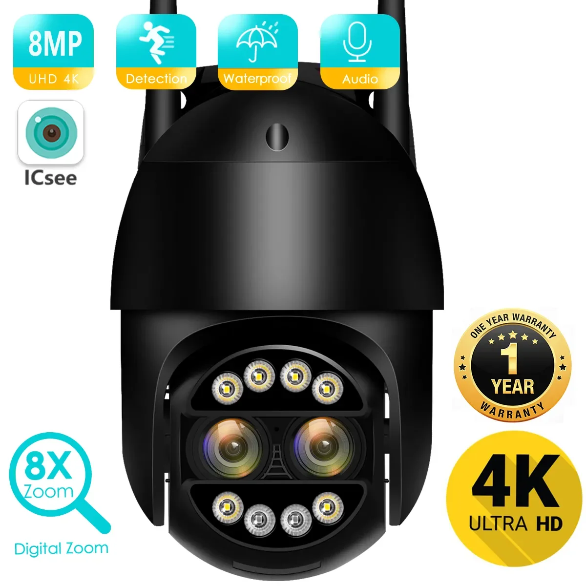 

8MP 4K PTZ IP Camera 8x Zoom Dual-Lens Human Detect CCTV Camera 4MP Smart Home Outdoor Wifi Surveillance Camera ICSEE APP
