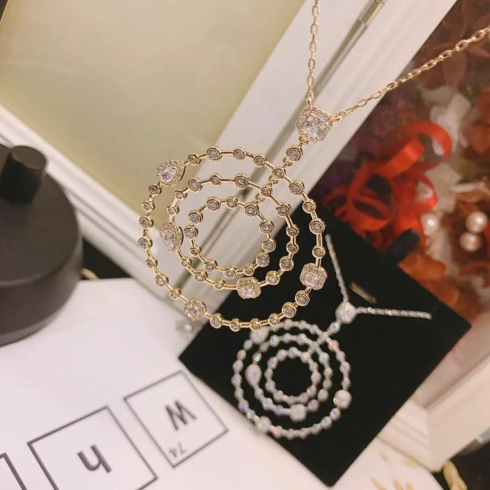 

Fashion High Quality Round Necklaces Pendants Whiter Color Cubic Zirconia Jewelry Necklace For Women Party Accessories N-863