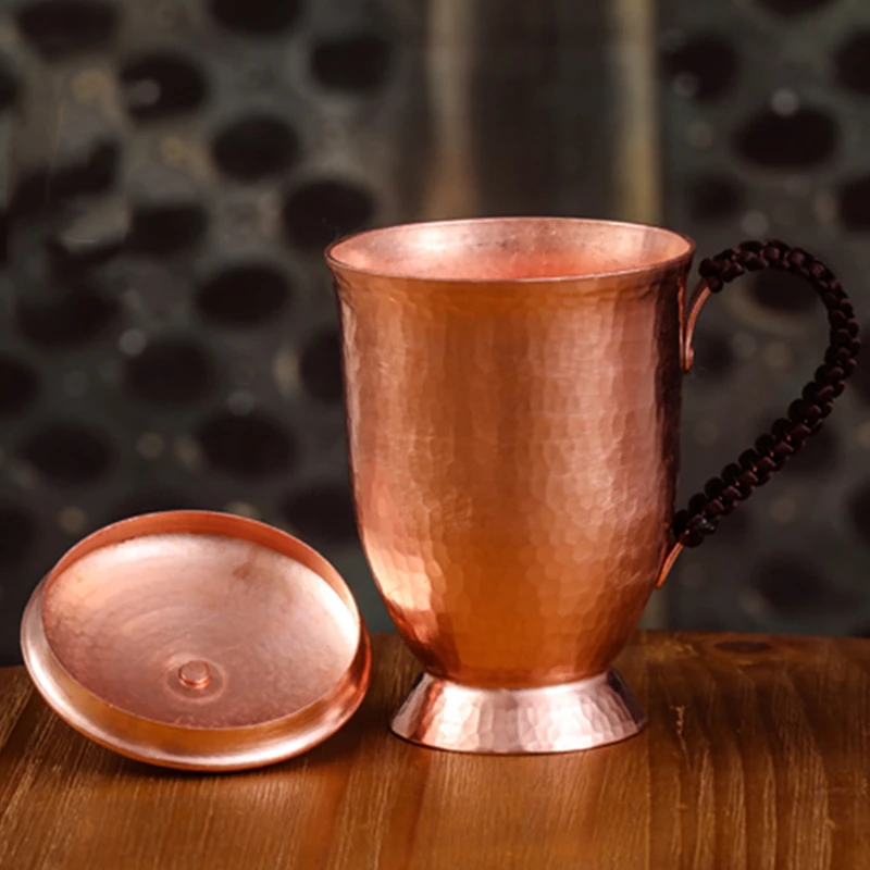 Пивная чашка ручной работы кофейная кружка из чистой меди с крышкой утолщенной