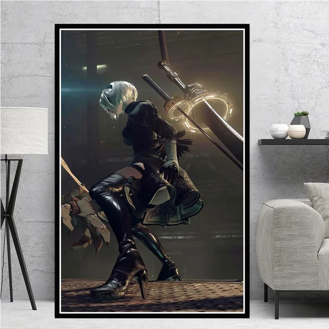 Картина на холсте NieR Automata с изображением девушки из игры Борьба японские аниме