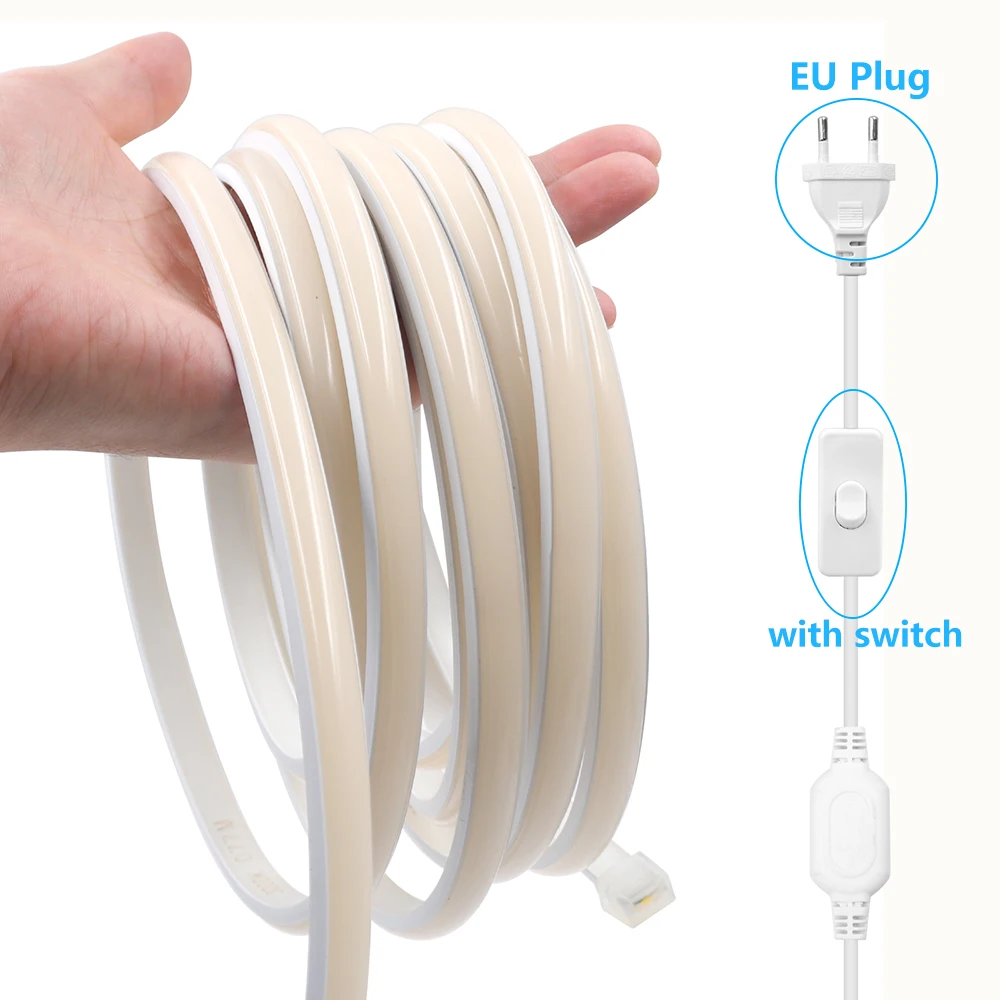 

Светодиодный переключатель COB с регулируемой яркостью, 220 В, неоновая лента, IP68, водонепроницаемая вилка европейского стандарта, комплект гибкой лампы 288 светодиодов, белый, натуральный, теплый, домашний декор, 0,5 м, 5 м