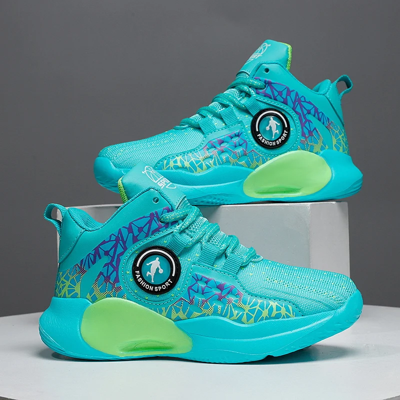 High Top Basketball Shoes For Kids Boys Breathable Mesh Lace Up Anti-slip Sole Sports Sneakers Outdoor Training Shoes Children