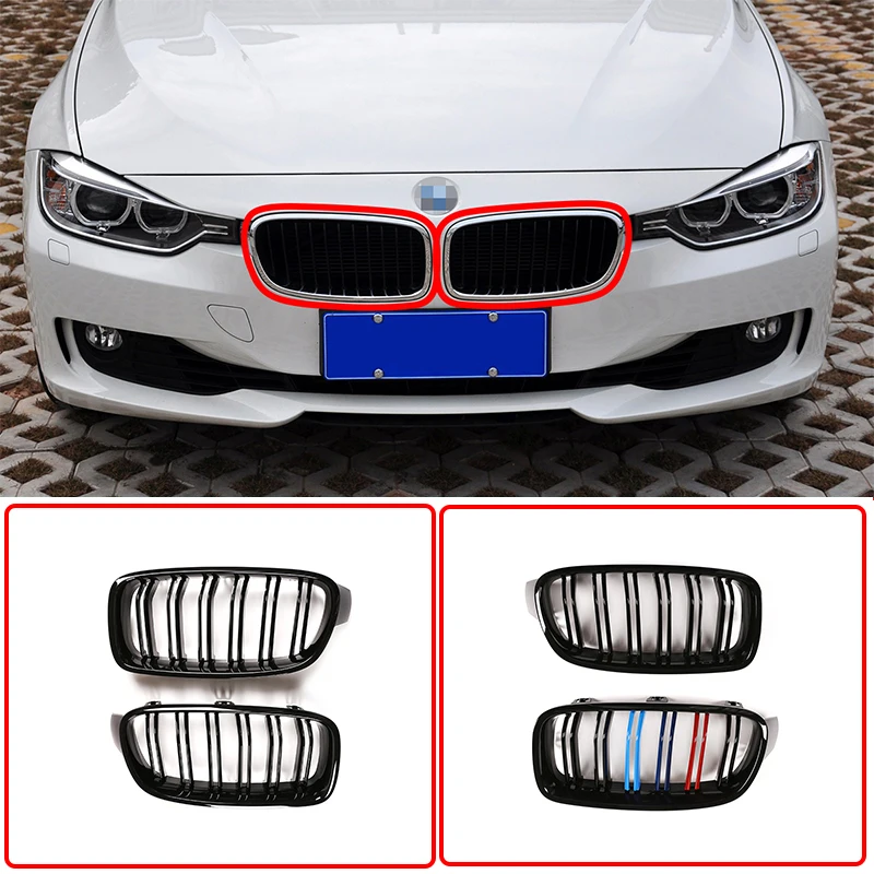 

2 Pcs ABS Double Slats Bright Black Front Grille Three-color Grille For BMW 3 Series F30 F35 318i 320i 328i 2012-19 Accessories
