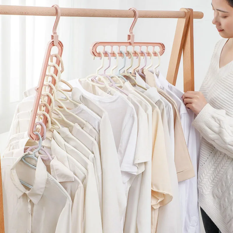

2pcs Home Magic Clothes Hanger with 9 Holes Multi-port Support Hanging Racks Closet Wardrobe Storage Organizer Drying Rack