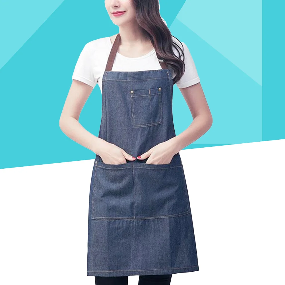 

1PC Work Apron Multi-Pocket Adjustable Professional Denim Apron Pinafore Sarong for Salon