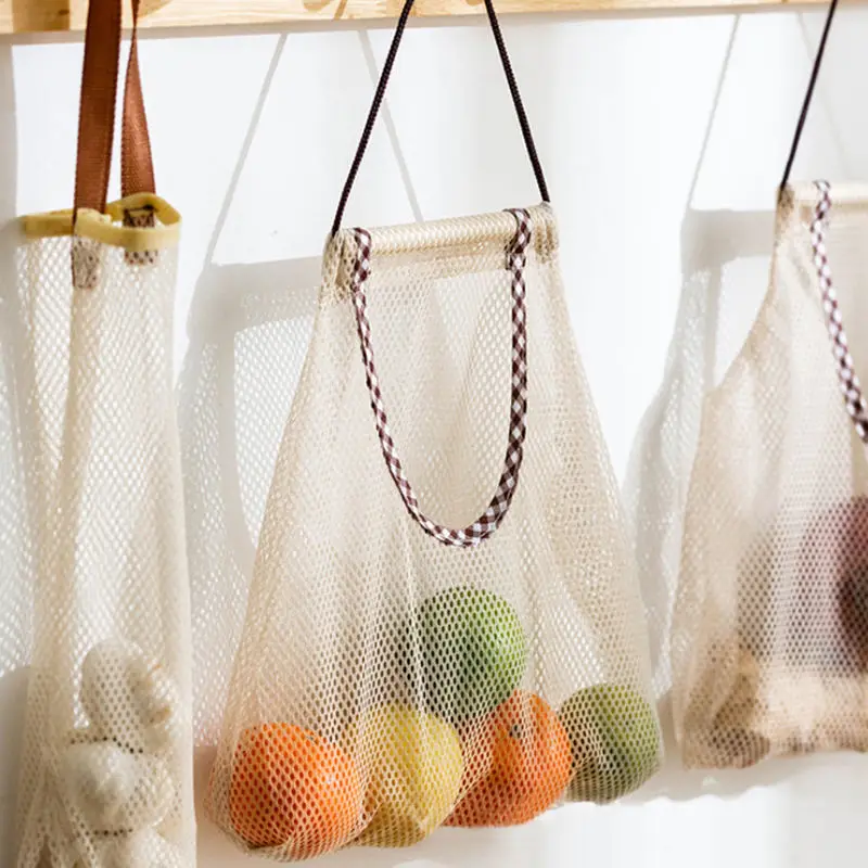 

Kitchen Hanging Fruit and Vegetable Storage Bag Portable Hand Carry Hollow Breathable Storage Mesh Bag