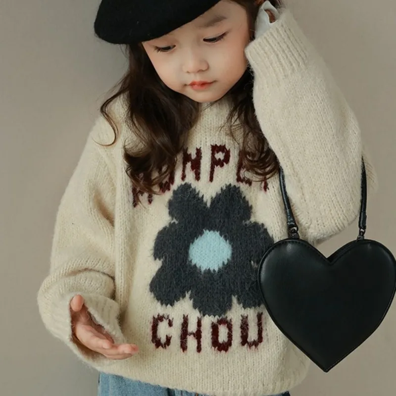 Свитер для девочек шерстяное пальто детские топы вязаные 2022 утепленная теплая