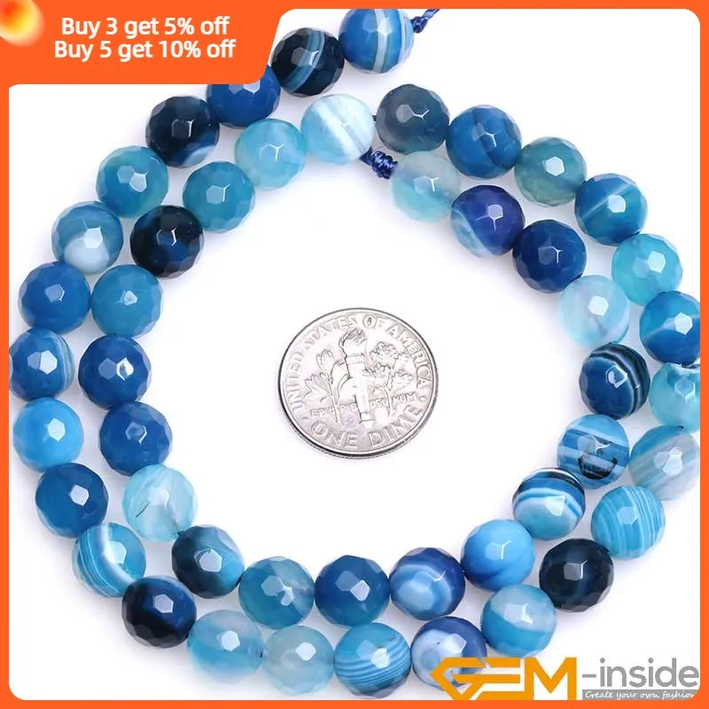 Круглые синие Бусины в полоску из агата круглые свободные бусины для