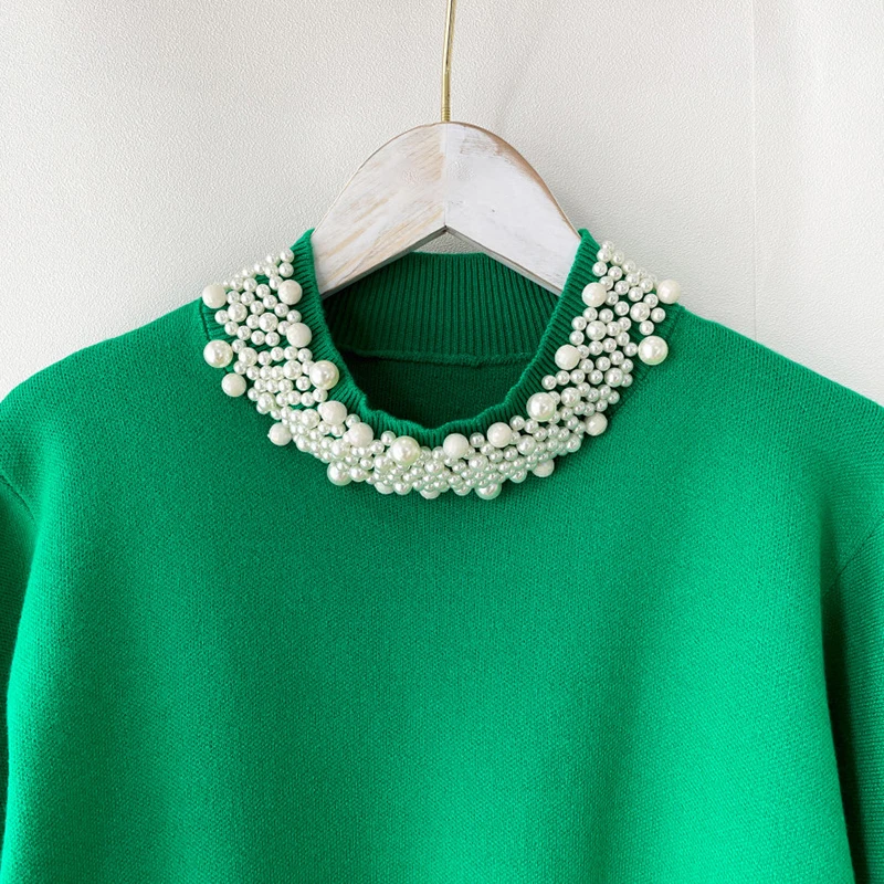 Корейские Элегантные вязаные пуловеры свитер вязаная одежда с бусинами и ложным