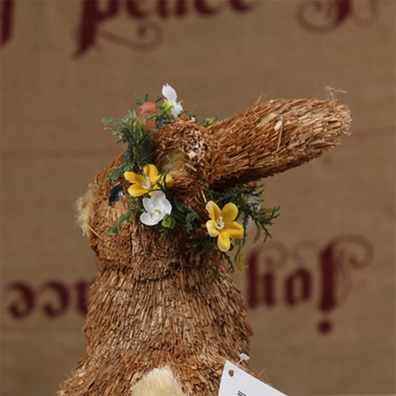 KX4B соломенные фигурки пасхального кролика реалистичные тканые кролики ручной