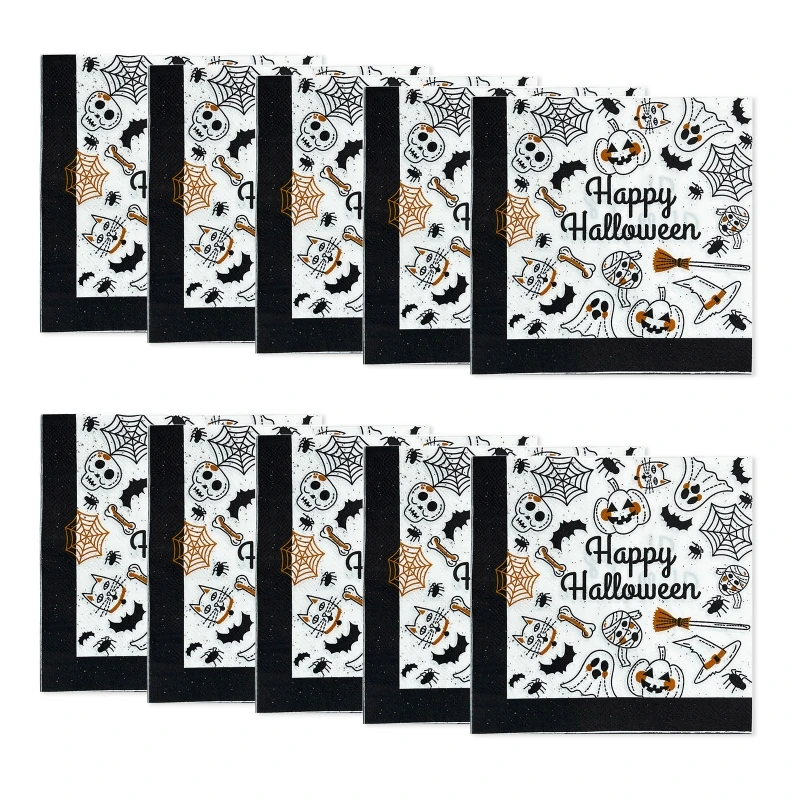 

448B 20Pcs/10Pcs Halloween Decoupage Paper Napkins Pumpkin Skull Bat Paper Tissues for Halloween Party Decor Table Supplies