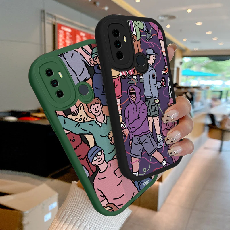 

Lambskin+TPU Phone Case for OPPO A53 A11s A33 A32 A53s A54 A55 A76 A92 A94 Reno5 6 Lite F19 Illustration Cool Boy Soft