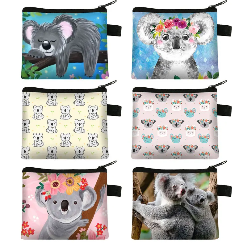 Kawaii Koala Print Coin Purse Women Shopping Portable Coin Bag