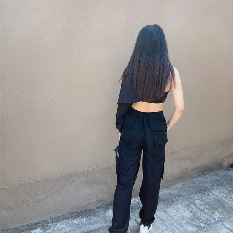 Kpop корейская певица черный укороченный жилет толстовки танцевальная одежда